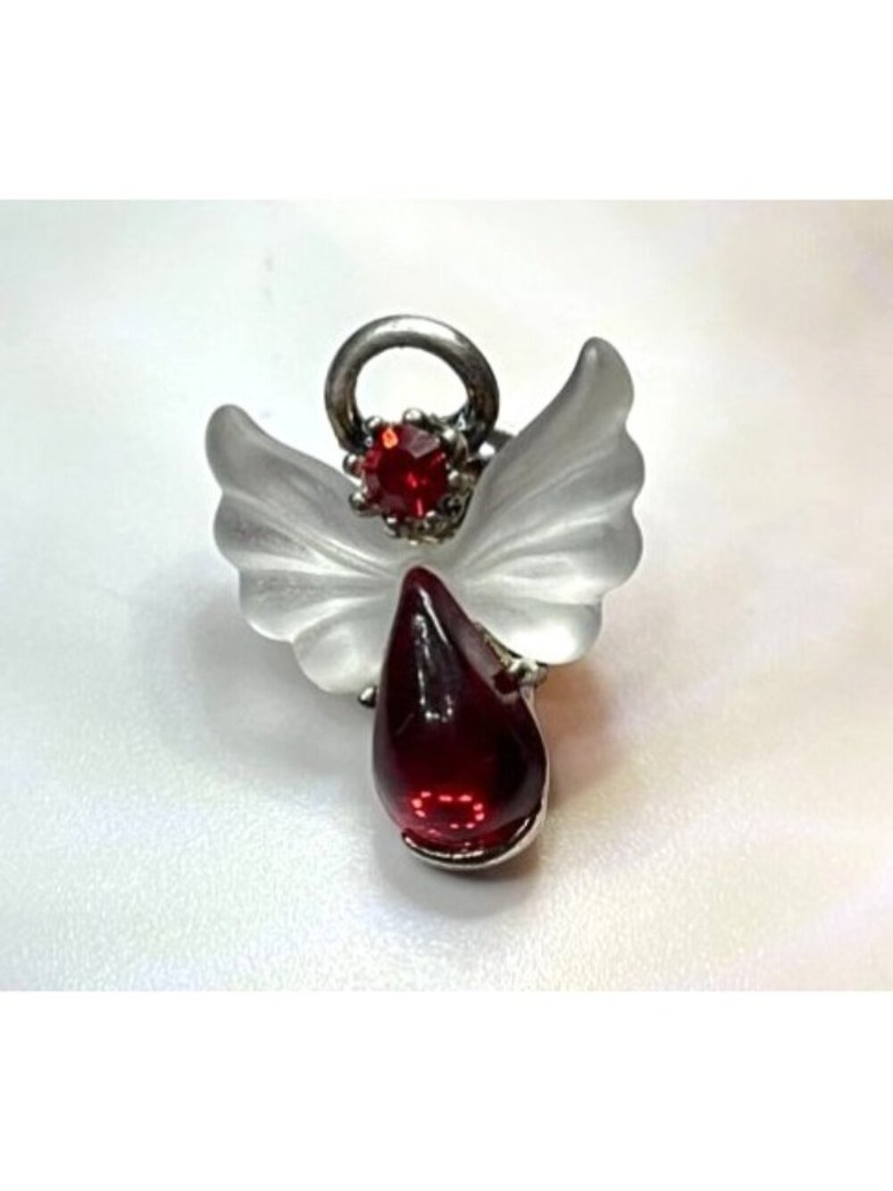 Vintage 90s Olit USA Guardian Angel Pin Brooch Pendant Frosted Lucite Jelly Red